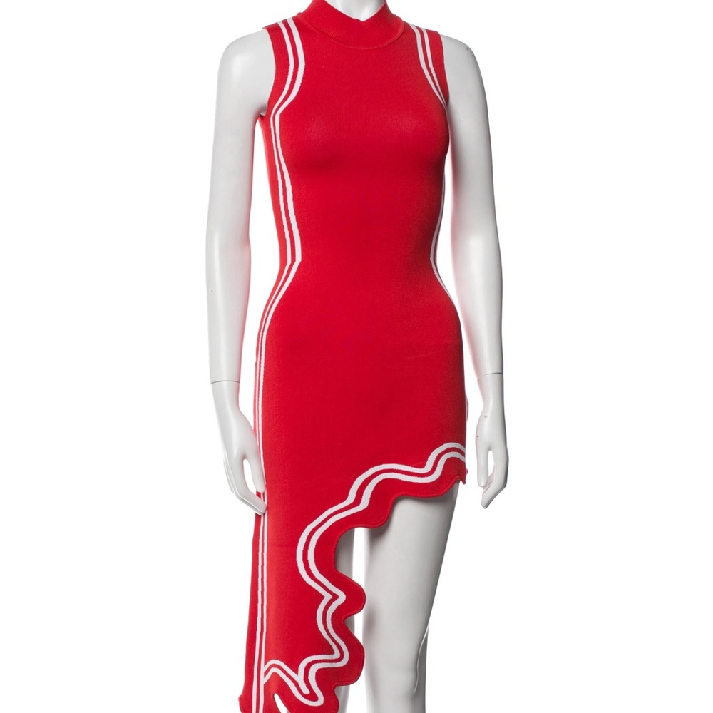 PH5 Red Asymmetrical Knit Dress with White Trim